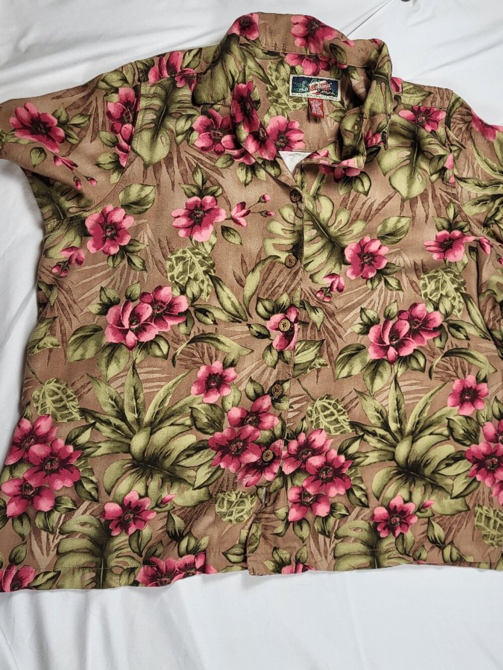 La Cabana Shirt Womens 2X Short Sleeve Button Down Floral Hawaiian Travel Cruise